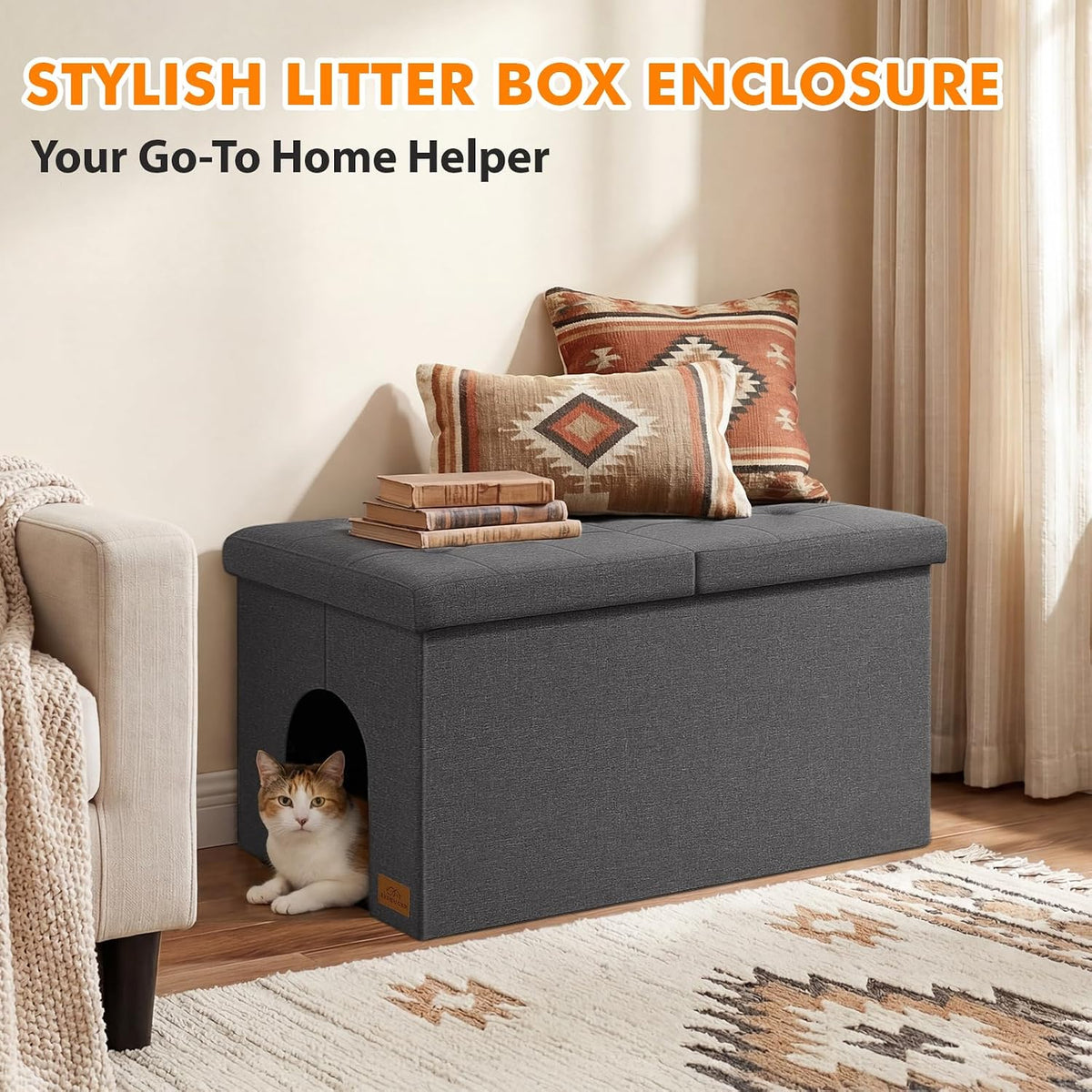 Zerbuger Cat Litter Box Enclosure Furniture for Odor Control – Essentials for Cats - Grey / X-Large - image 4