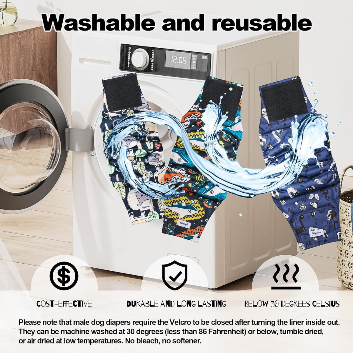 Washable Dog Diapers Male Reusable - Concert halls, oceans, farms / X-Small - image 3