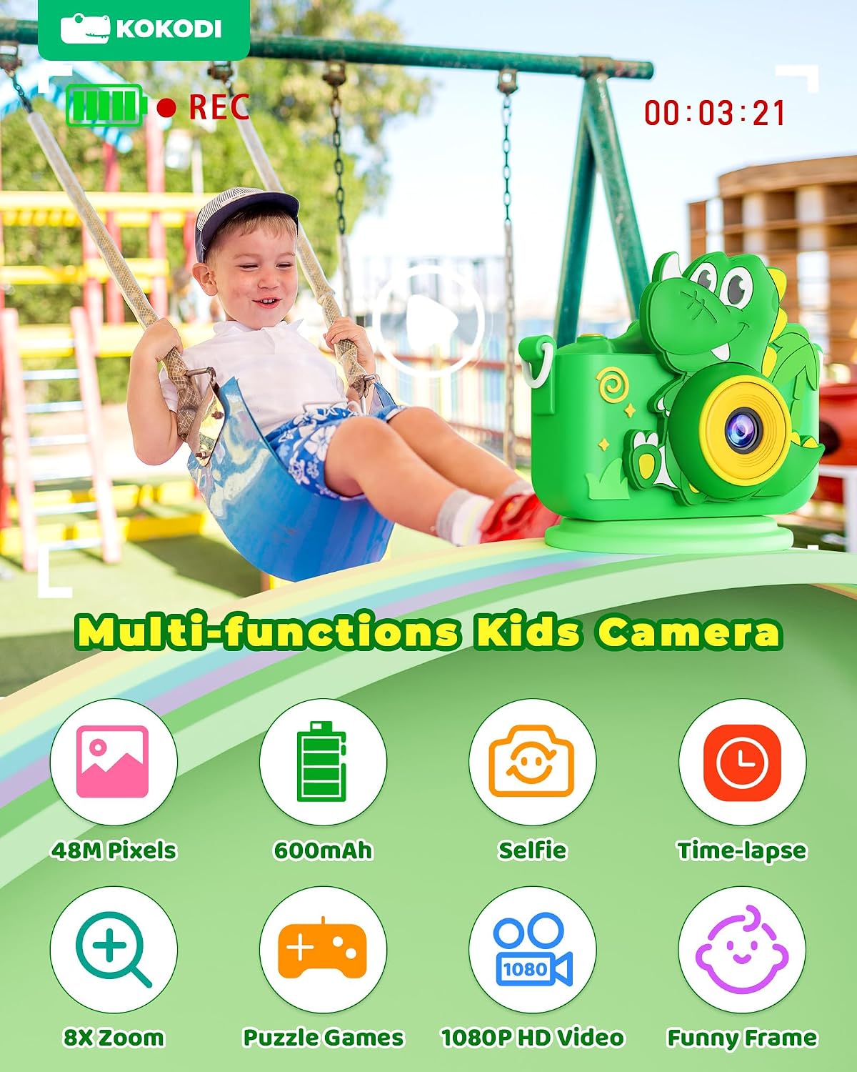 KOKODI Kids Camera Toy Digital Camera for Kids - Green - image 3