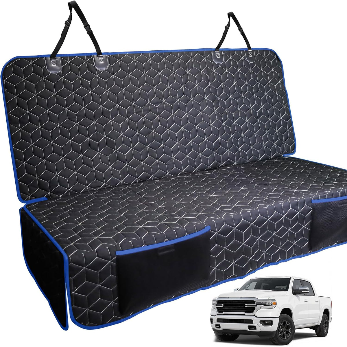 Dog Car Seat Covers for Back Seat - Bench-61"W / Blue border