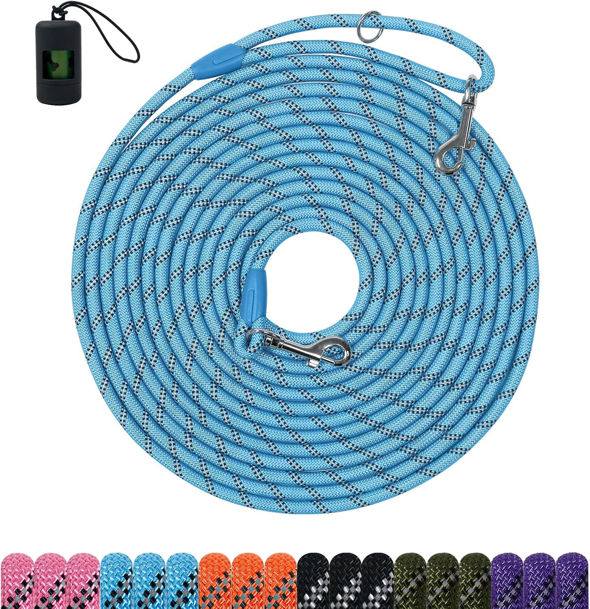 Long Dog Training Leash，Heavy Duty Reflective Rope Lead for Small - Blue / 30FT