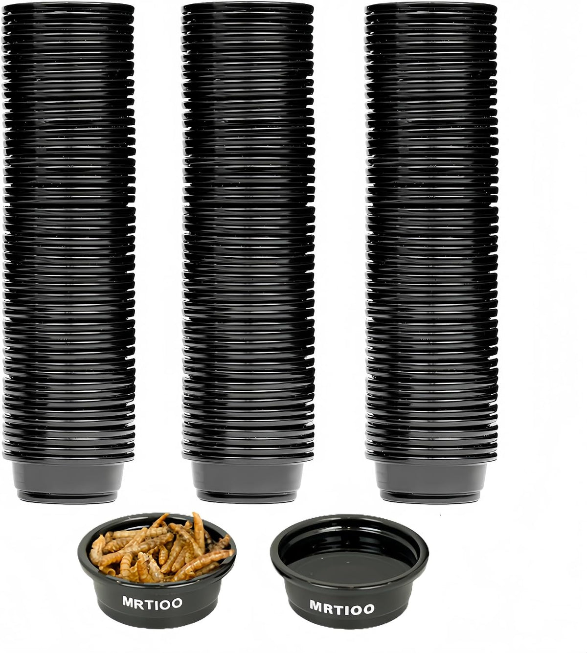 Lizard Crested Gecko Food Water Feeding Cups - 100 Cups Black