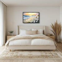 Large Beach Daisy Wall Art, Framed Coastal Beach Wall Decor for Living Room, Oversized Sunrise Canvas Painting Seascape Pictures Home Decoration for Living Room Bedroom Office 36"x24"