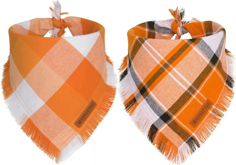 Fall Thanksgiving Dog Bandana, Autumn Plaid Dog Scarf - Large / Fall