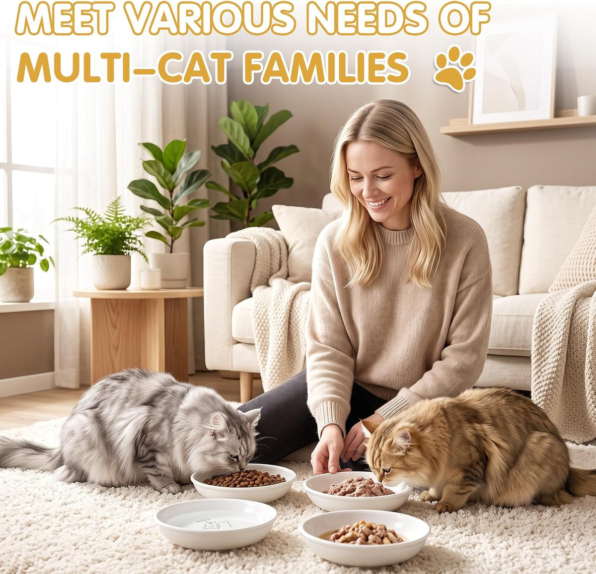 6 Pack Cat Food Bowl, Ceramic Cat Bowls - White-F - image 4