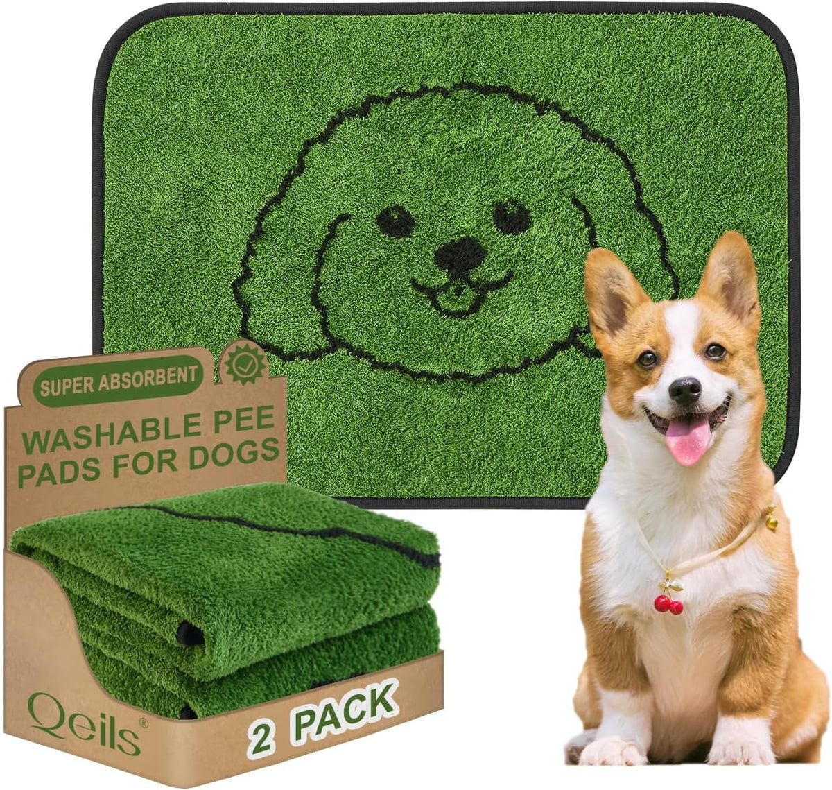 Reusable Puppy Pads, Washable Pee Pads for Dogs 18" x 24" 2 Pack - Polyester / 18"x24"(Pack of 2)