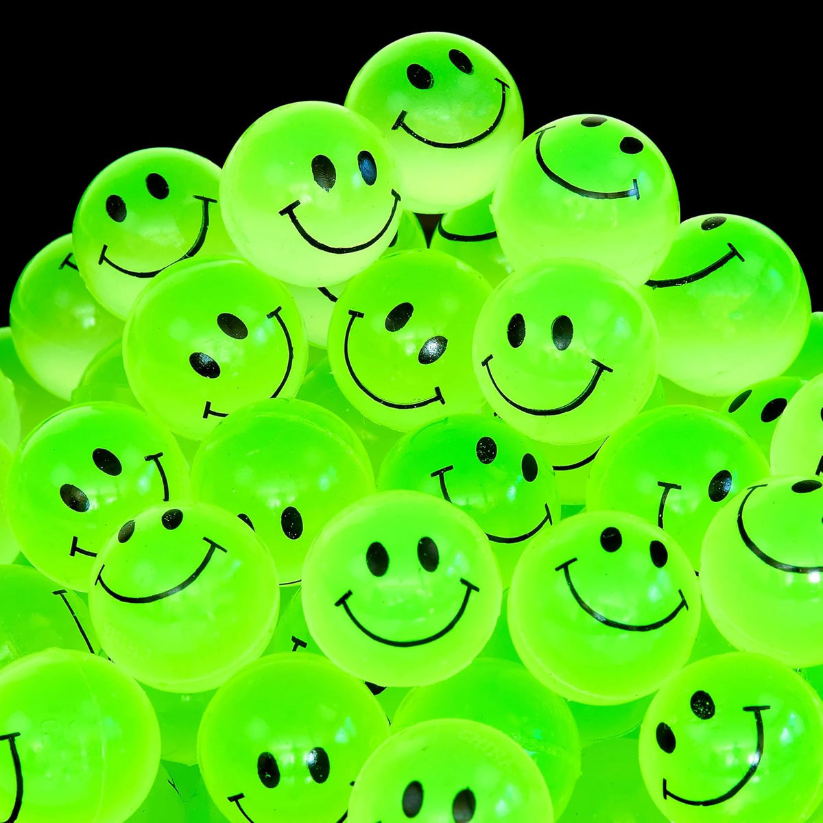 Playbees glow in the dark bouncy balls, 144 small 1 inch rubber balls with smiley faces