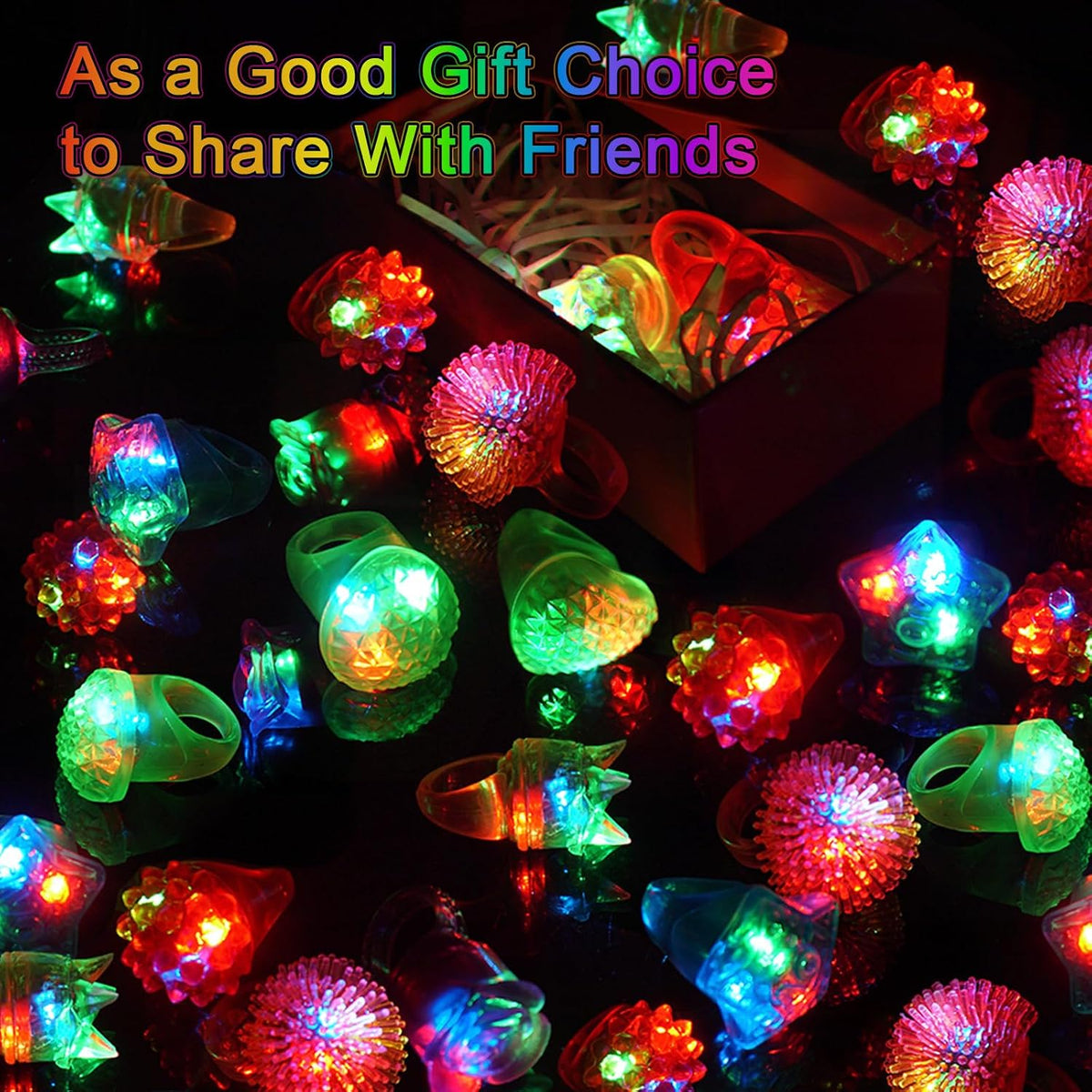 OLUPP LED light up rings in six shapes and colors, 48 pack - view 3