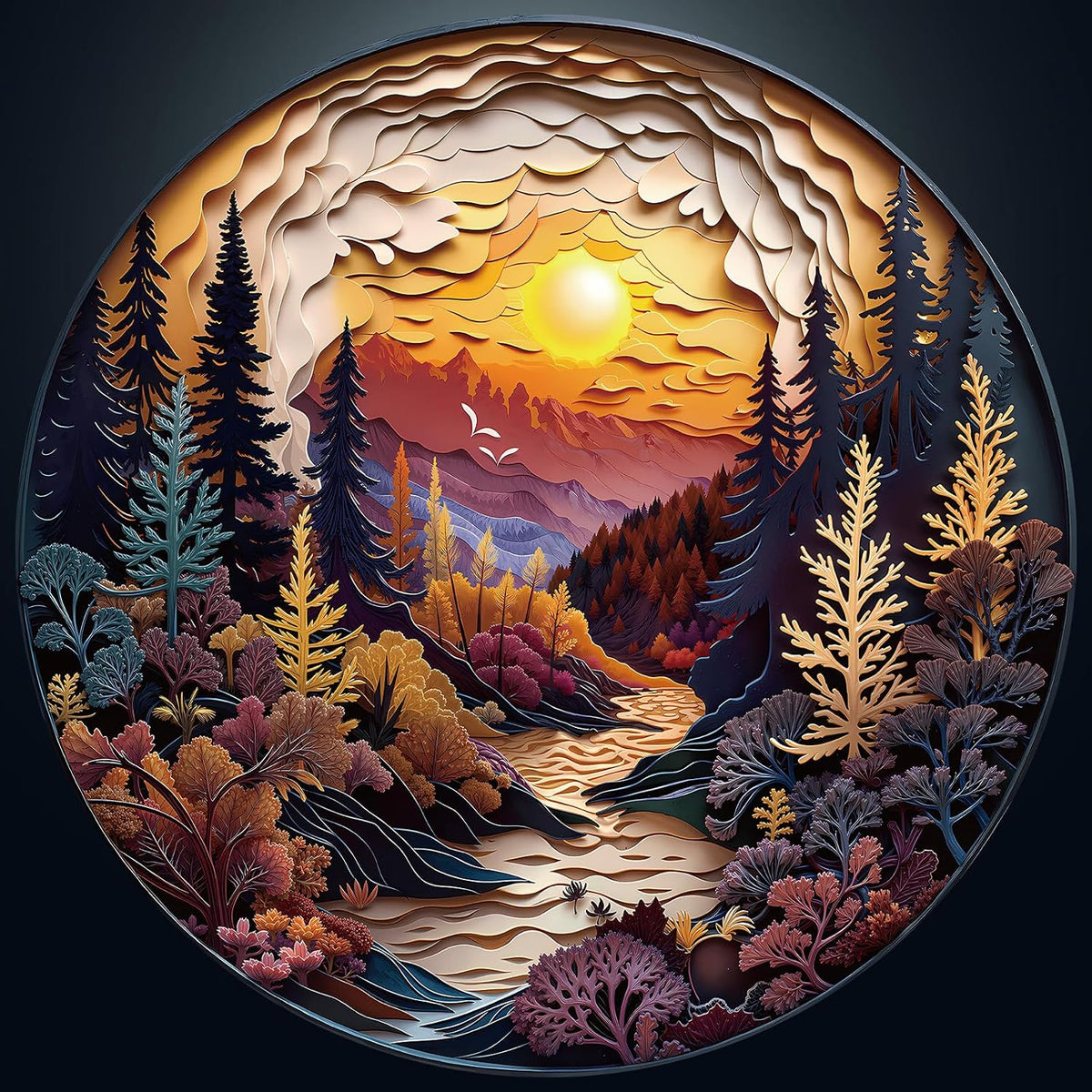 Masseruon 1000 piece round jigsaw puzzle with a sunset canyon image - view 3