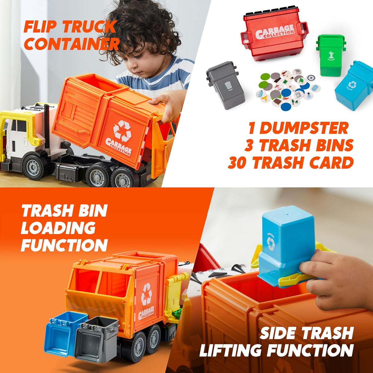 JOYIN Large Friction Powered Garbage Truck Toy Set - Orange - image 4