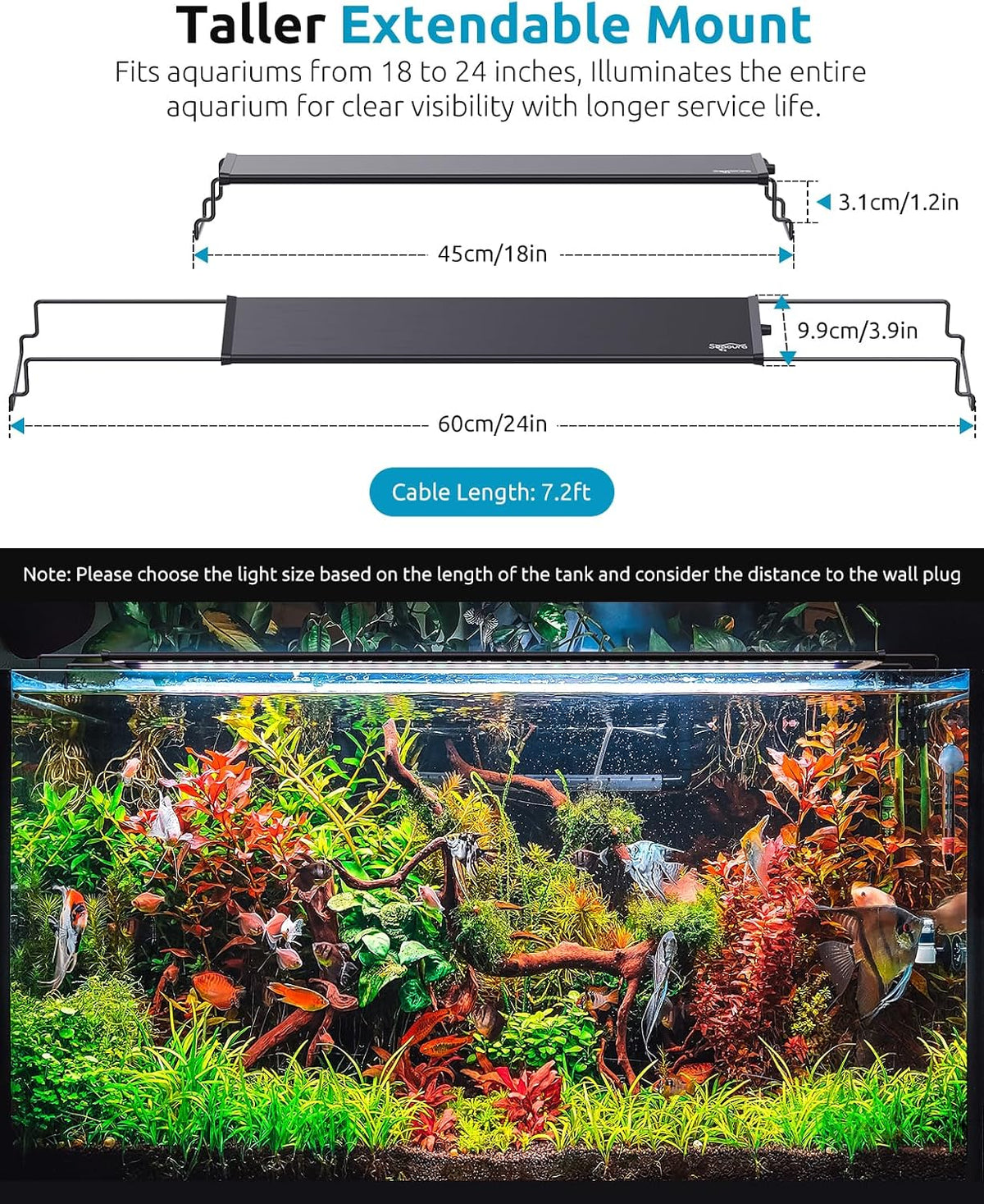 SEAOURA LED Aquarium Light with 24/7 Timer for 18-24in Fish Tank – Essentials for Fish - For 18-24in Tank - image 3