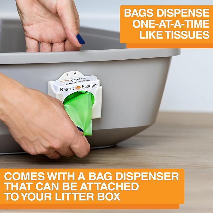 Neater Pet Brands Neater Scooper Standard Cat Litter Scoop, 195 Refill Bags – Mess-Free Cat Litter Scooper with Bag, Spill-Proof Kitty Box Sifter, Bin Doubles as Scoop Holder, For Single-Cat Household