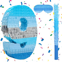 BIRCHIO blue number 4 pinata with blindfold and bat for a fourth birthday party - view 9