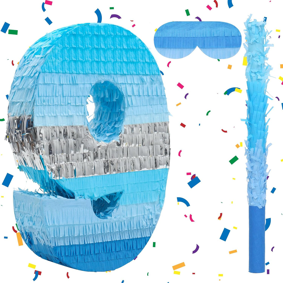 BIRCHIO blue number 4 pinata with blindfold and bat for a fourth birthday party - view 9