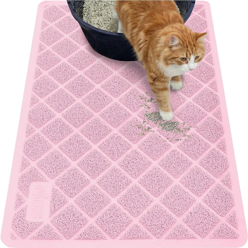 GORILLA GRIP Cat Litter Mat, Coiled Mesh Trapping Mats - Large (35" x 23") / Light Pink