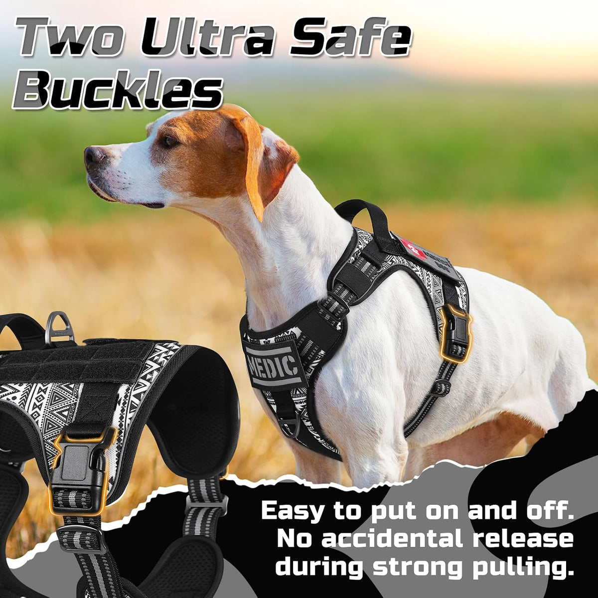 rabbitgoo Tactical Dog Harness for Large - B&W Geometric / Medium - image 2