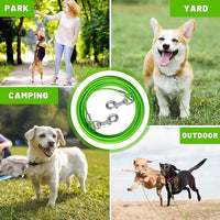 Dog Tie Out Cable 10/15/20/25/30 FT Runner for Yard Steel Wire Cable with Durable Superior Clips Green Chains for Outside Dog Lead for Large Up to 165 Lbs
