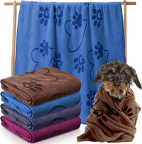 Fanfanwin 4 Pcs Dog Bath Towels Microfiber Drying Dog Towel Absorbent - Gray, Brown, Blue, Wind Red