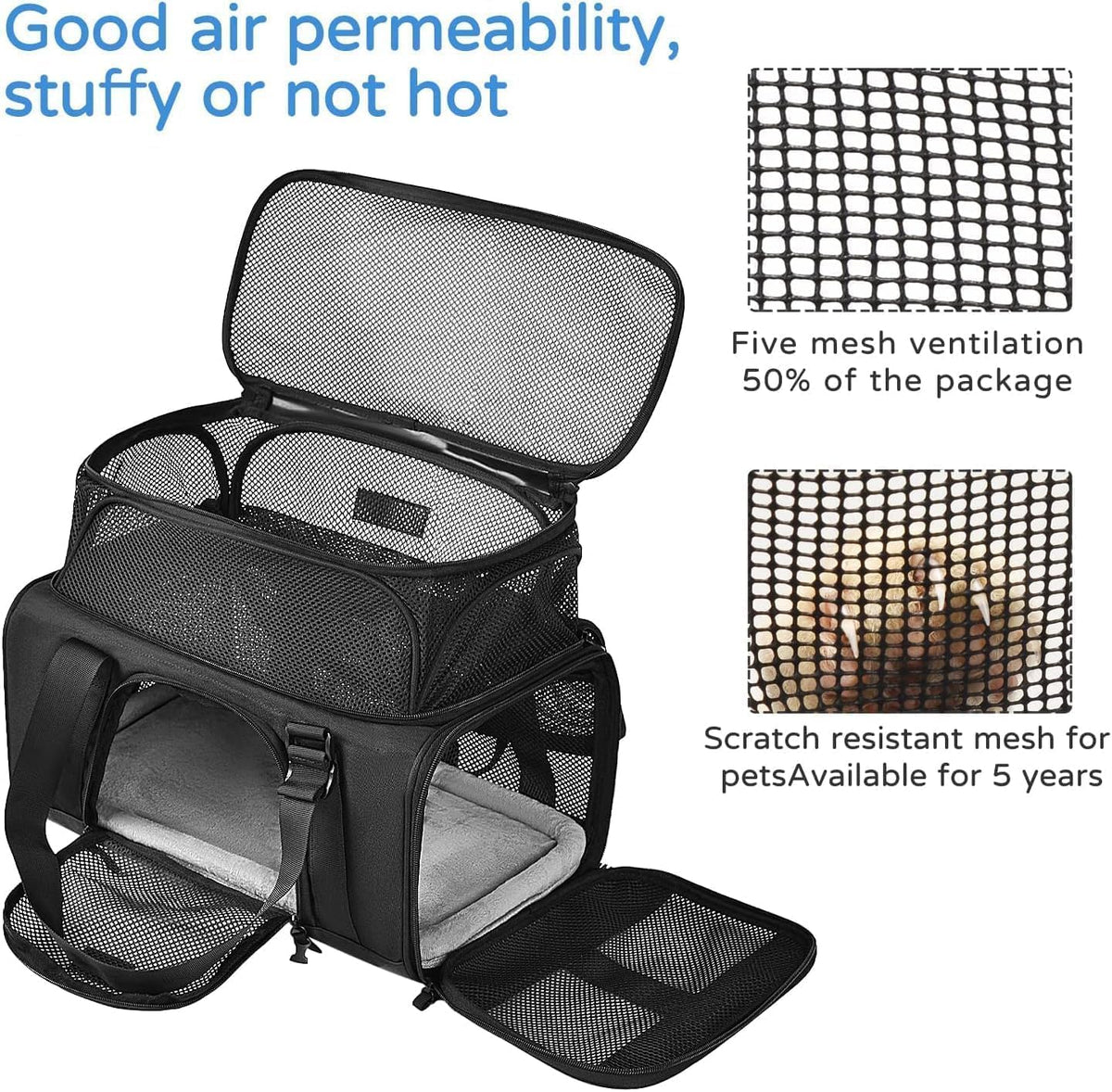 Wakytu TSA & Airline Approved Soft Pet Carrier for Cats/Dogs - 17.7"L x 11.0"W x 8.3"H / 2.0 Black - image 3