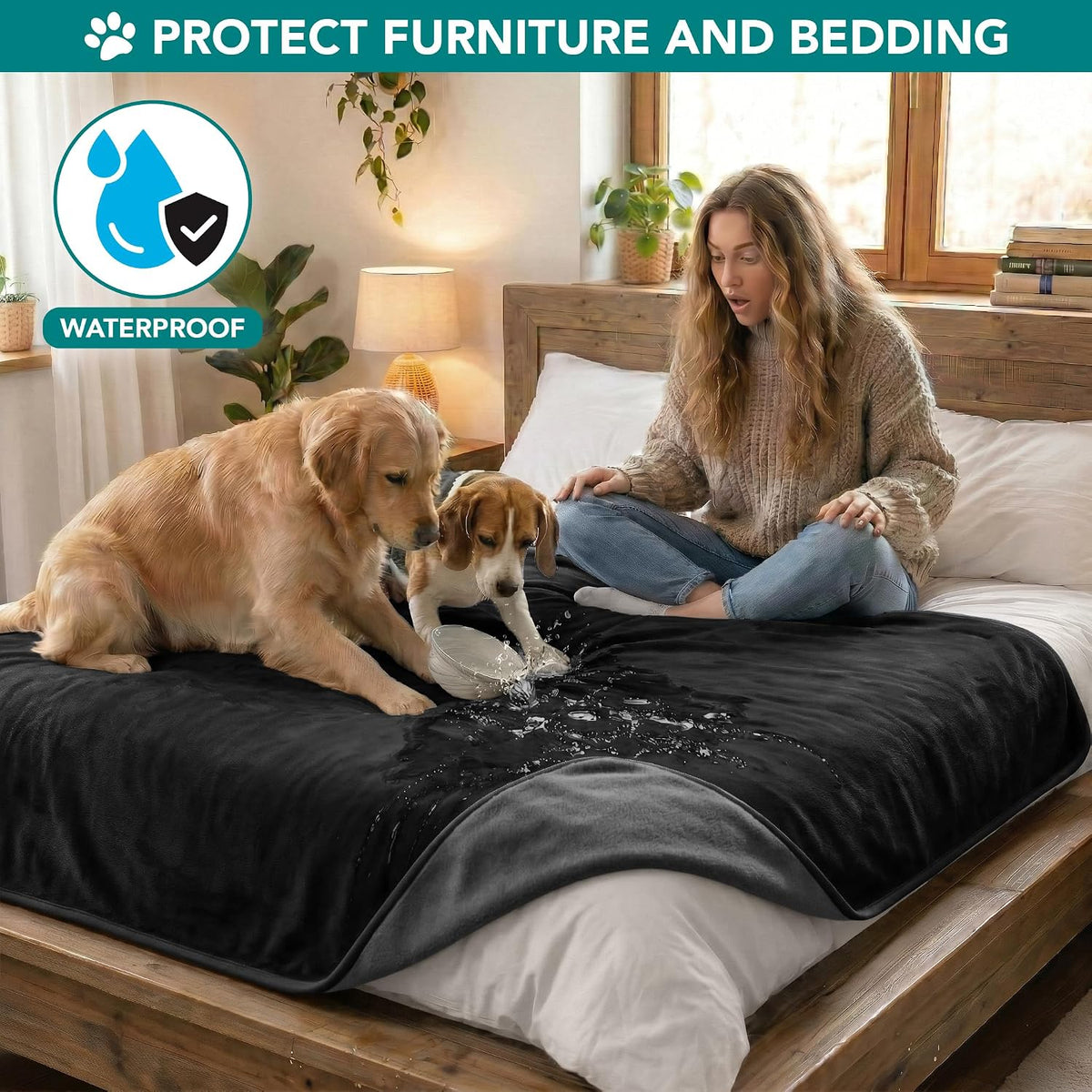 PetAmi Waterproof Dog Blanket, Leakproof Pee Proof Cat Blanket - Black/Gray / X-Large (60x80) - image 2