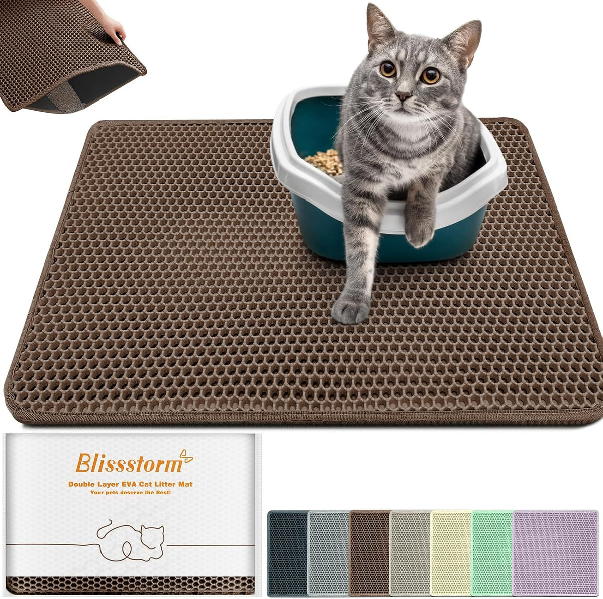 Cat Litter Mat 24"x16", Double Layer EVA litterbox Mat Beige - Brown / Honeycomb-31 x 24 Inches