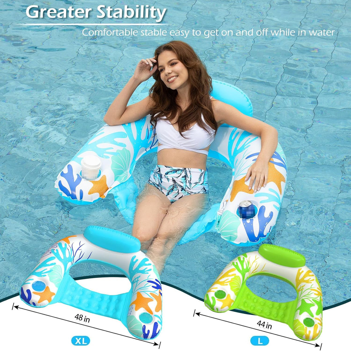 Jasonwell Inflatable Pool Float Chair - SeaBlue+Green / Large / 2 - image 3