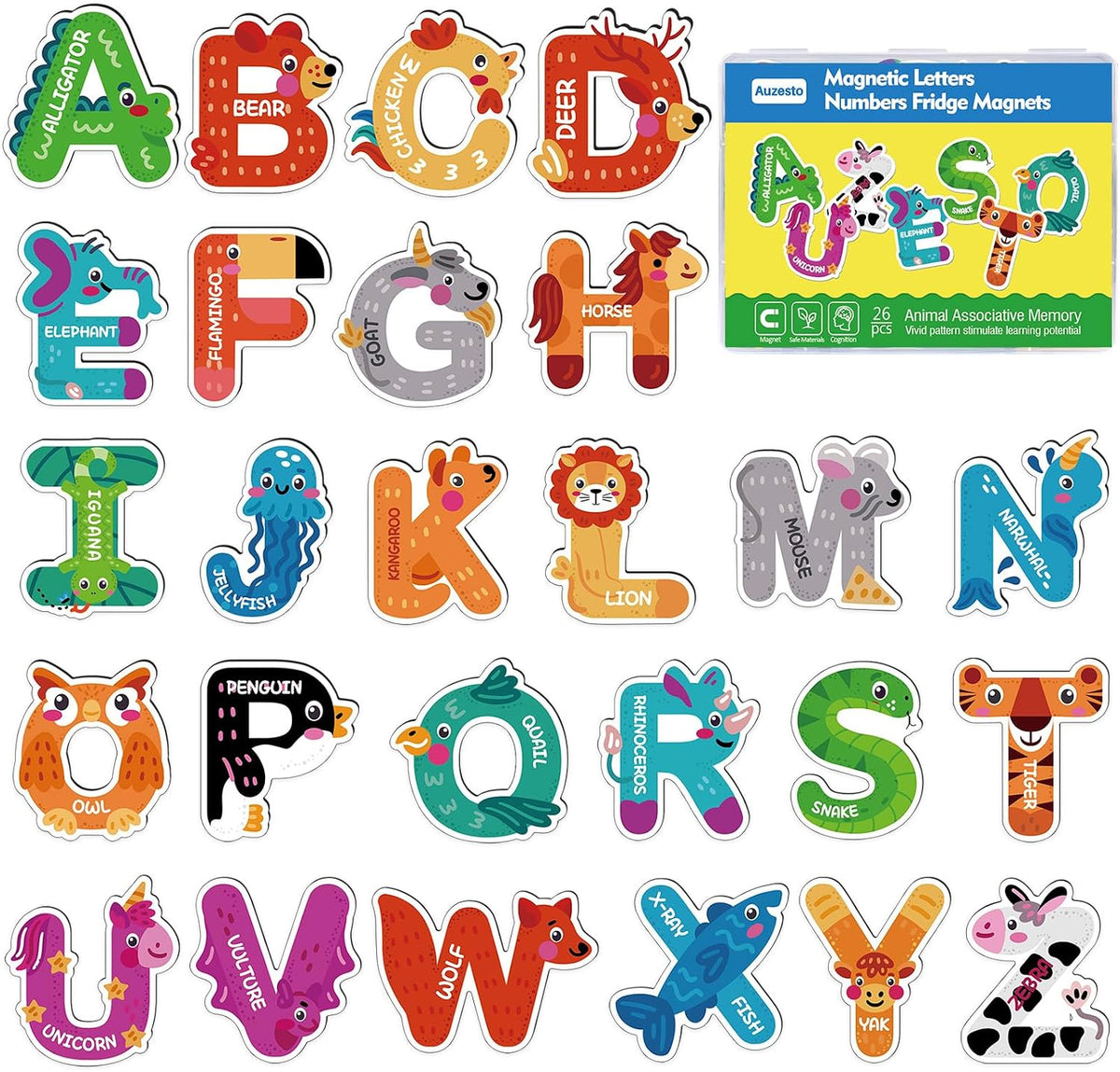 Auzesto 48 magnetic letters and numbers shaped like animals, fruits and vegetables - view 2