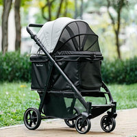 Medium Dog Stroller, Foldable Pet Stroller with Adjustable Handle & No Zip Entry, Storage Basket & Cup Holder, Canopy, Mesh Windows, Ideal for Medium Dogs and Cats Up to 50lbs, Black