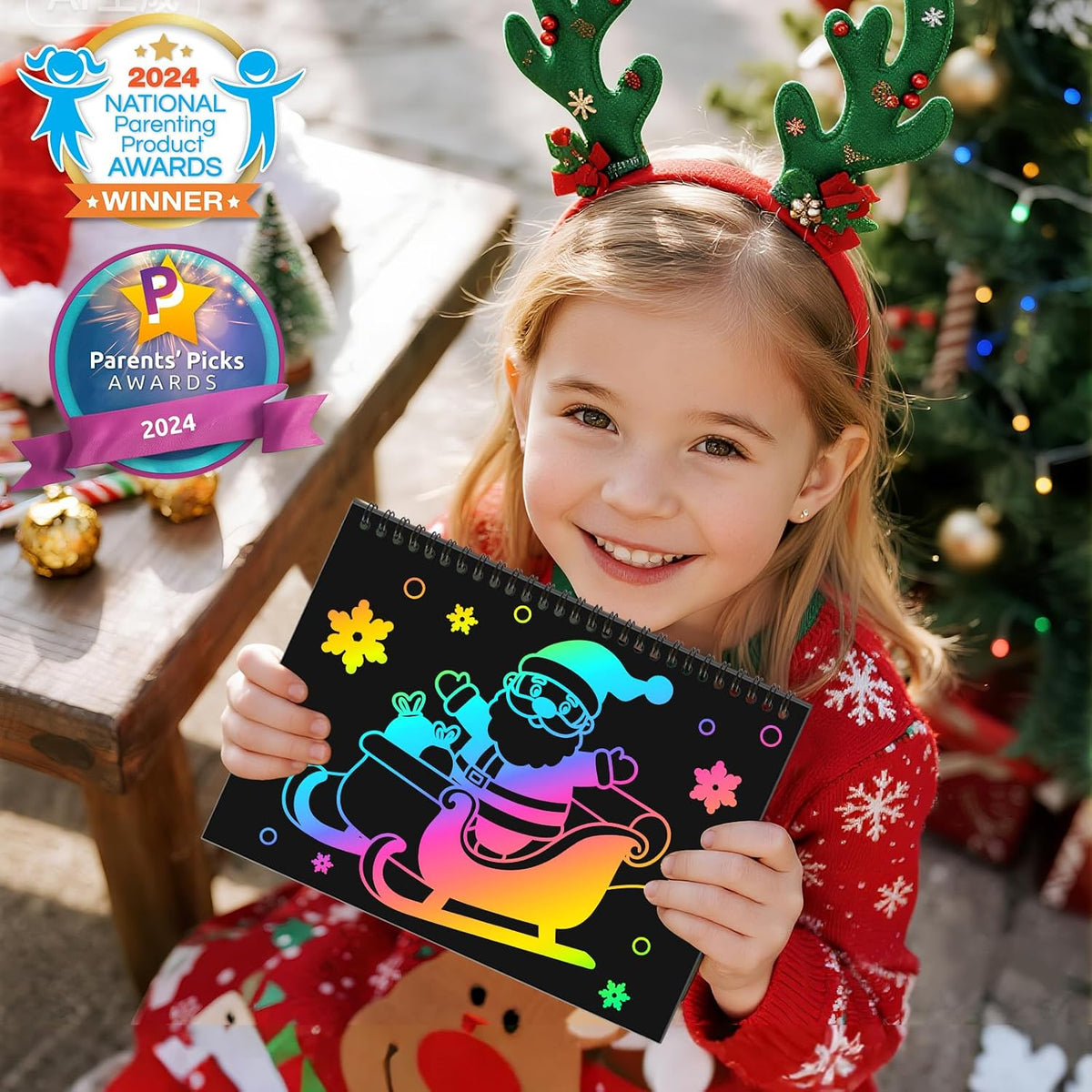 ZMLM Scratch Paper Art Craft: 2 Pack Rainbow Scratch Set for 3 4 5 6 - Christmas - image 3