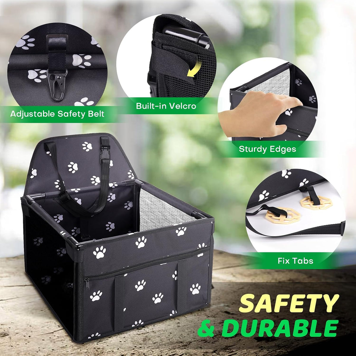 GENORTH Dog Car Seats for Small and Medium Dogs - Black Paw Print / Up to 11 lb - image 4