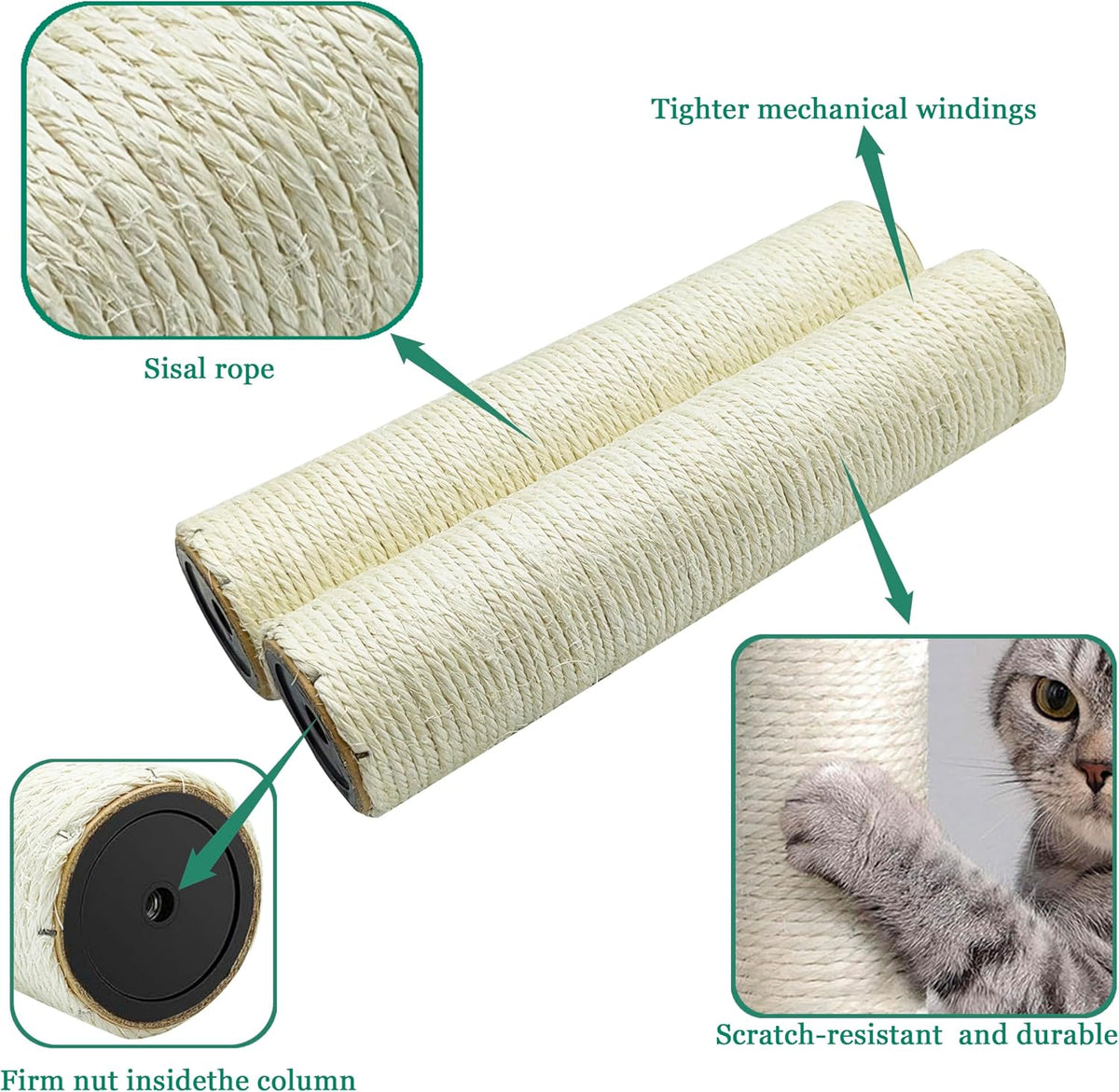 Cat Scratching Post Replacement Pole - M8*2poles / 30 cm / 11.81 in Beige - image 2