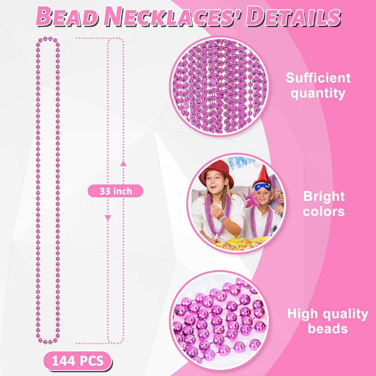EOBOH 12PCS Mardi Gras Beads, Gold Beaded Necklace Stuff Set - Pink / 24 - image 3