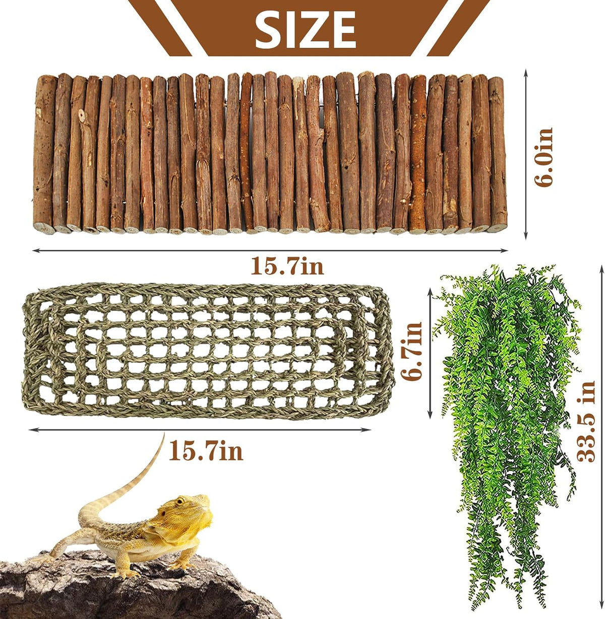 Bearded Dragon Hammock,Lizard Lounger Reptile Tank Hanging Plants Climbing Jungle Vines Flexible - Type：Hammock with wooden bridge(A) - image 3