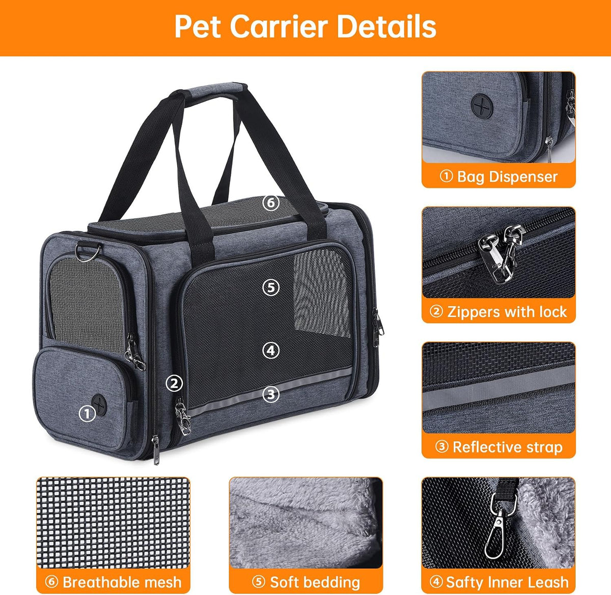 Cat Carrier Pet Travel Carrier by Airplane Approved Under seat - GREY - image 4