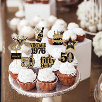 36PCS Happy 80th Birthday Cupcake Toppers Double Sided Black Gold - Vintage / 50th - image 4