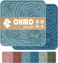 OHMO Lick Mat for Dogs&Cats, Space Pattern, Camo&Sage Green - Dark Blue&Light Blue / 5.9"L x 5.9"W