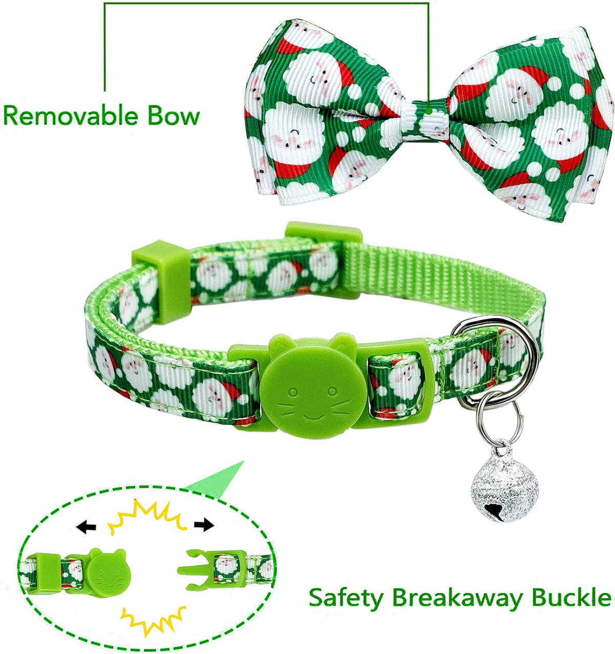 2 Pack Halloween Cat Collars with Bells, Breakaway - Christmas Santa Snow - image 2