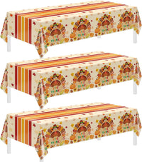 Childom 3 Pack Black and Gold Tablecloths for Events - Thanksgiving Stripes