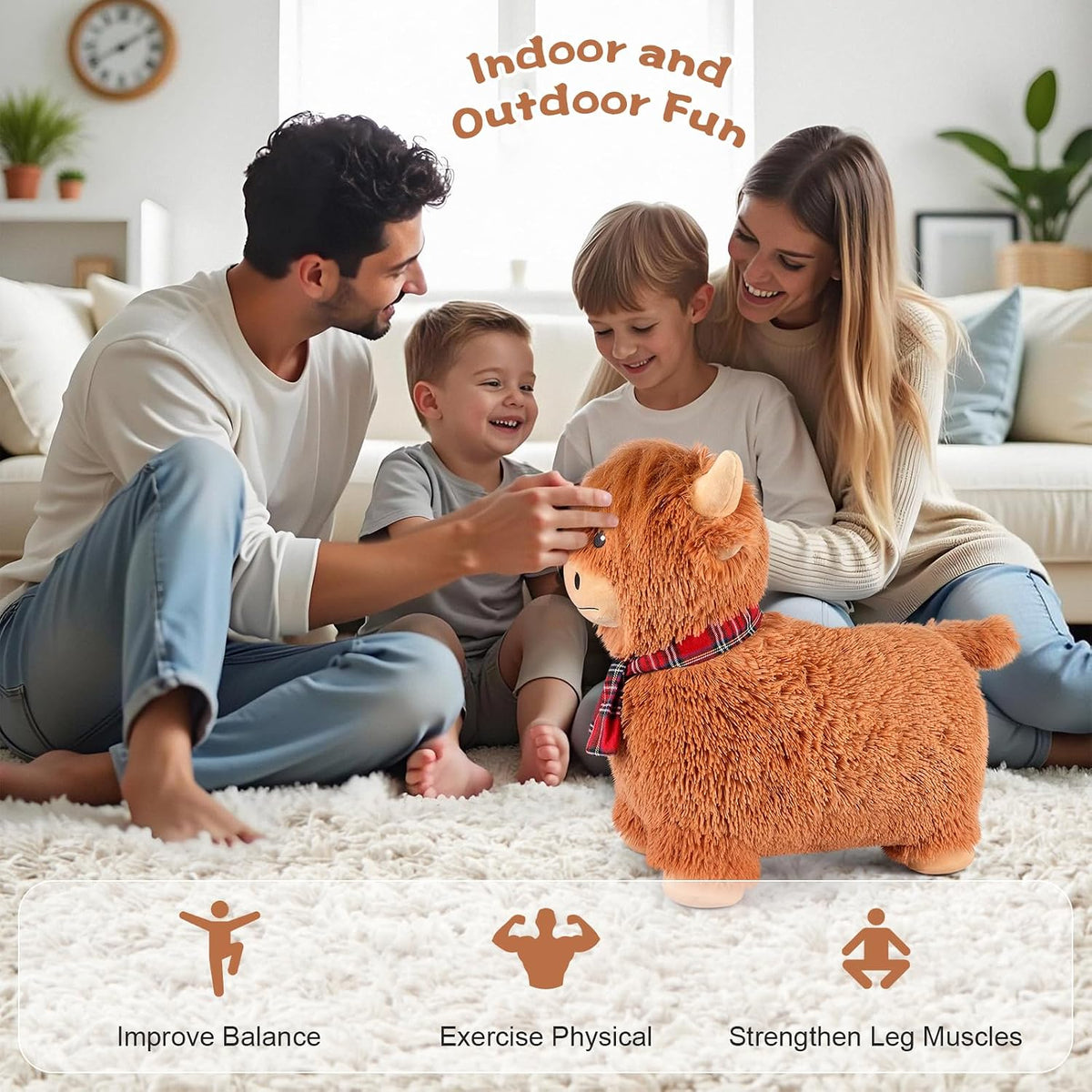 SuzziPals highland cow hopper, inflatable plush ride-on bouncer with plush fur and mane - view 3