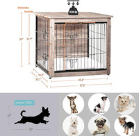 DWANTON Dog Crate Furniture with Cushion, Wooden Kennel Table with Double Doors, Indoor Dog House, Small/Medium/Large/Extra Large Size, 27.2" L, Greige