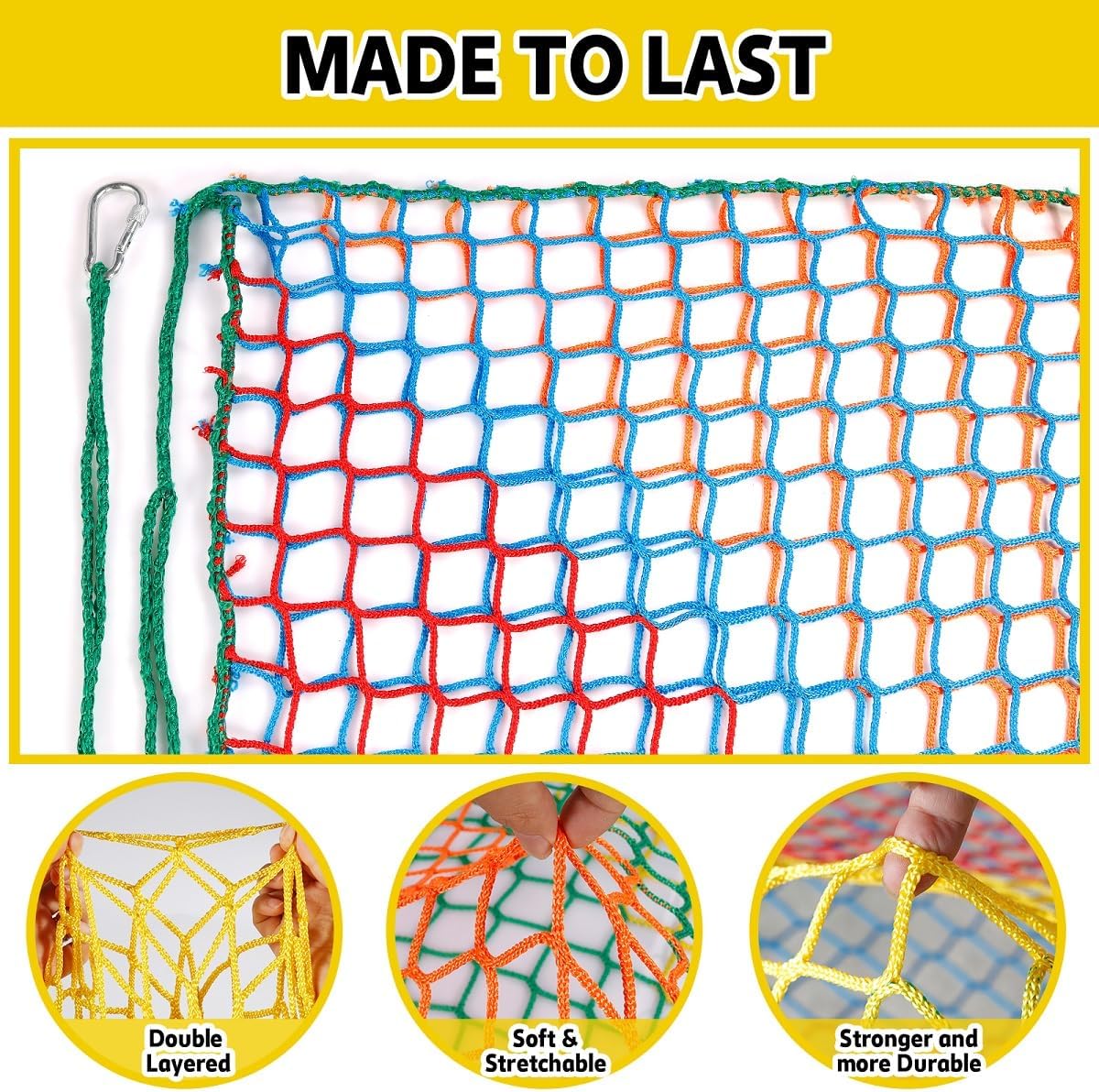 Climbing Net for Kids - 9.9FT x 9.9FT Double Layers Heavy Duty Playground Safety Net, Climbing - Rainbow / 9.9' x 9.9' - image 4