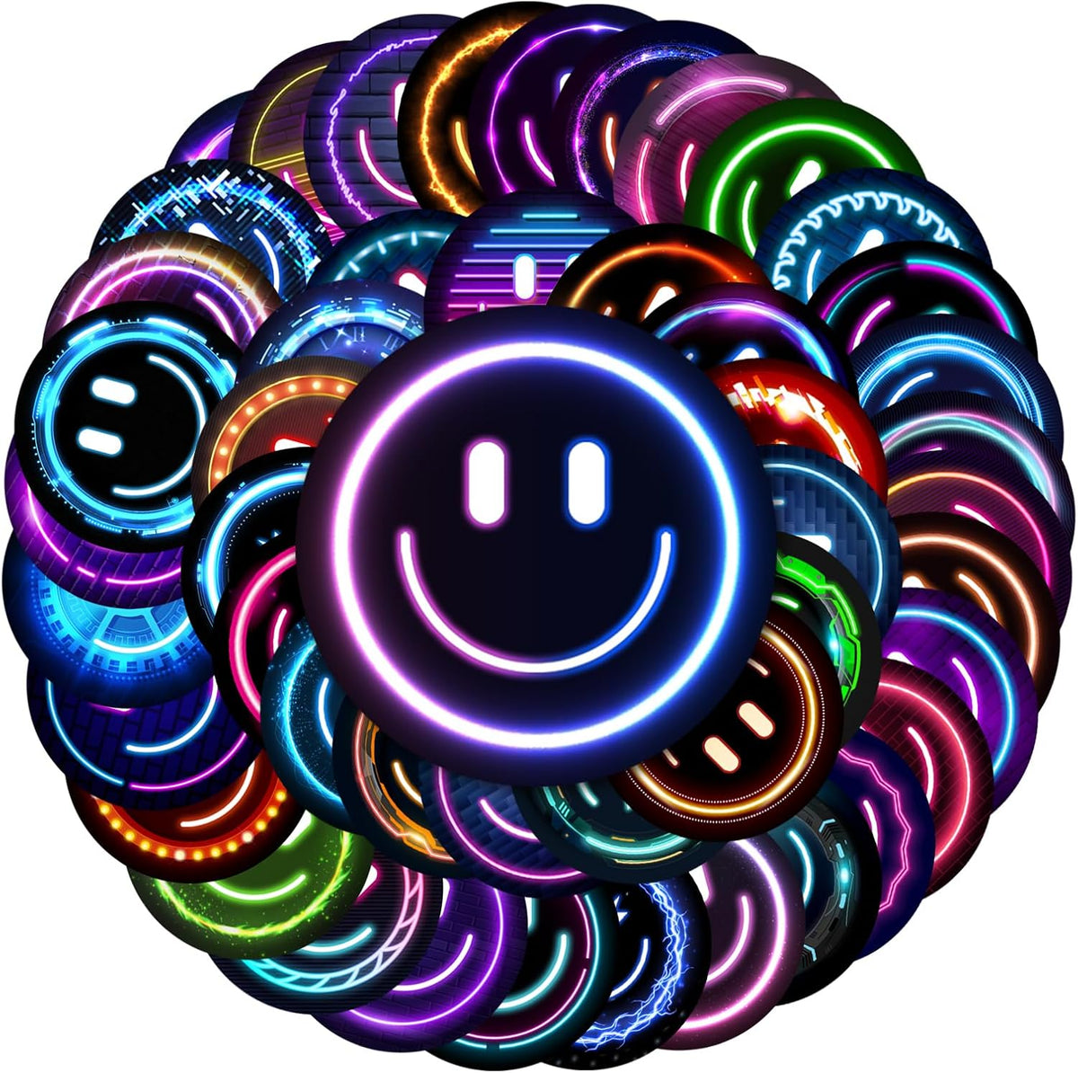 50PCS Smile Face Stickers Cute Water Bottle Stickers for Kids – Fun for Kids & Family - 50pcs Neon Stickers