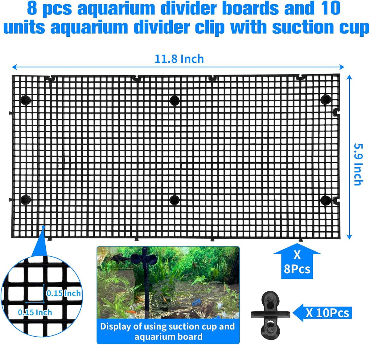 8pcs Fish Tank Divider with 10 pcs Suction Cups DIY Adjustable - image 2