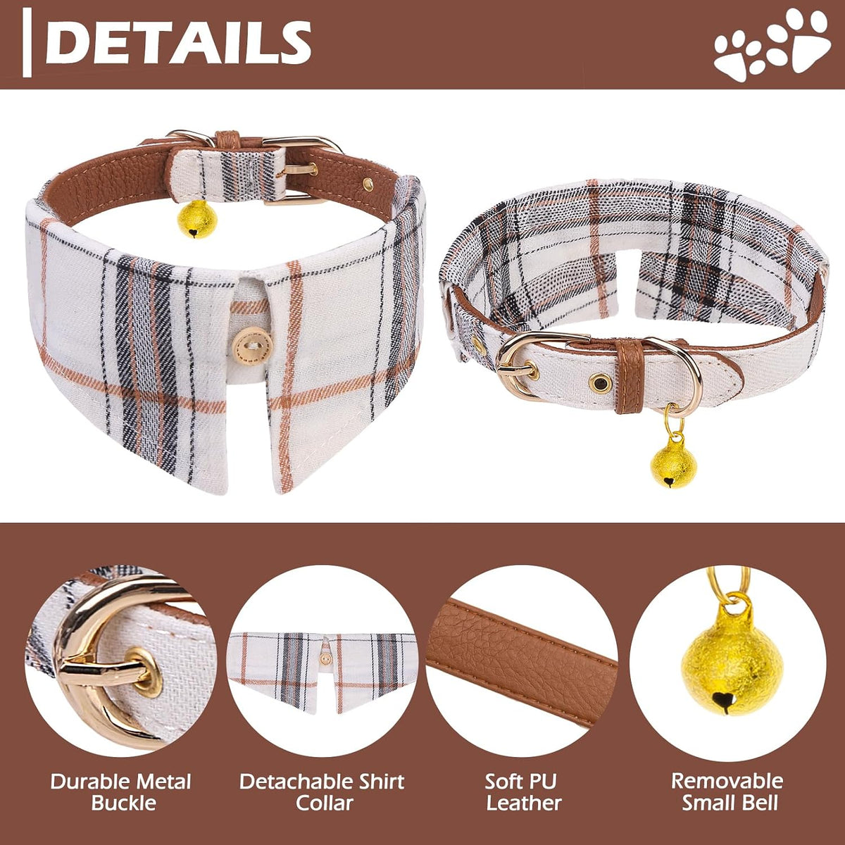 Dog Collar and Leash Set - Embroidery Floral Dog Bow Tie and Bandana Collar with Bell, Cute Flower - Cream / X-Small - image 2