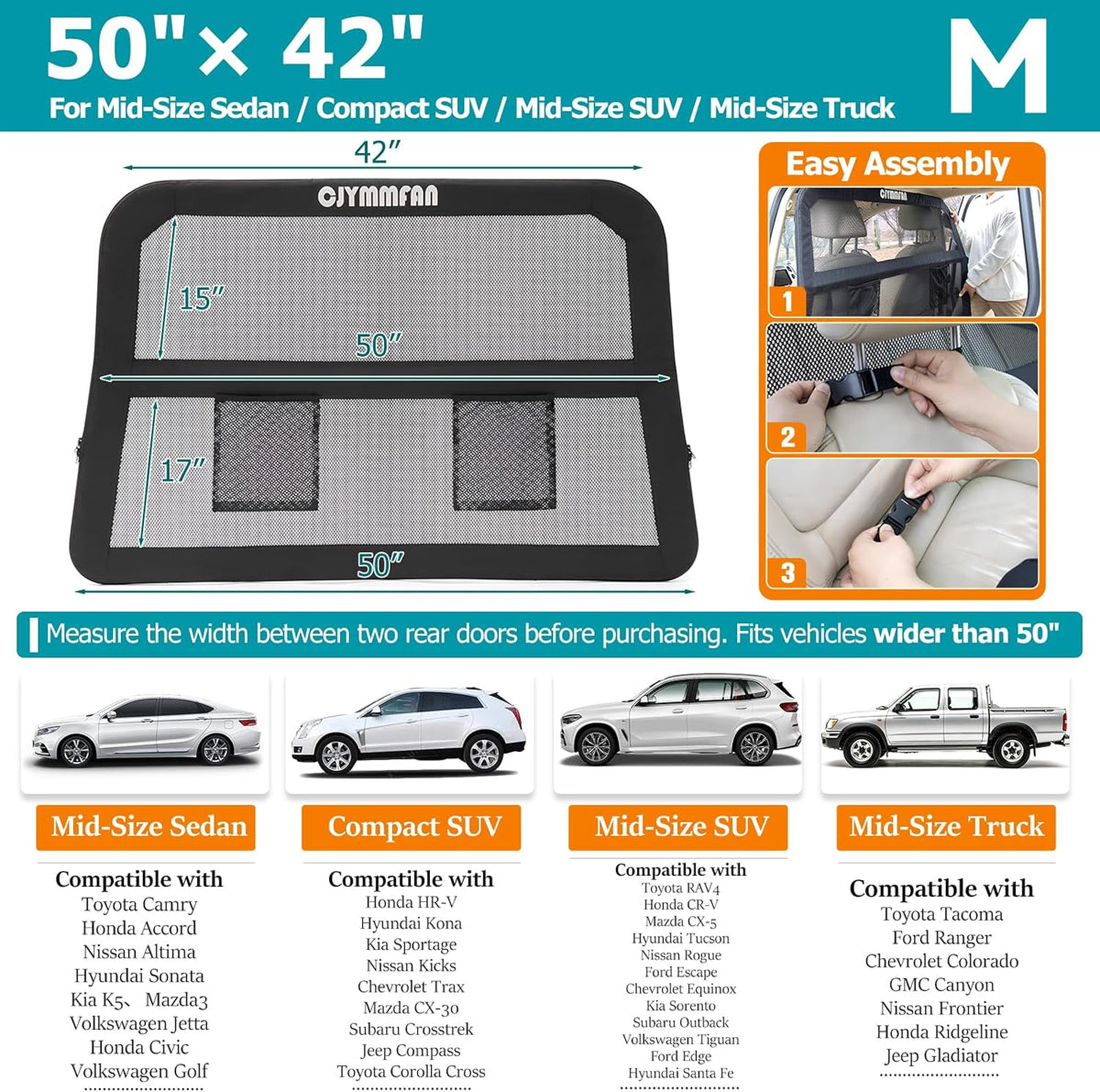 Dog Barrier for Car Back Seat & Cargo Area with Wider Coverage - Medium-for Mid Sedan/Compact & Mid SUV/Mid Truck - image 4