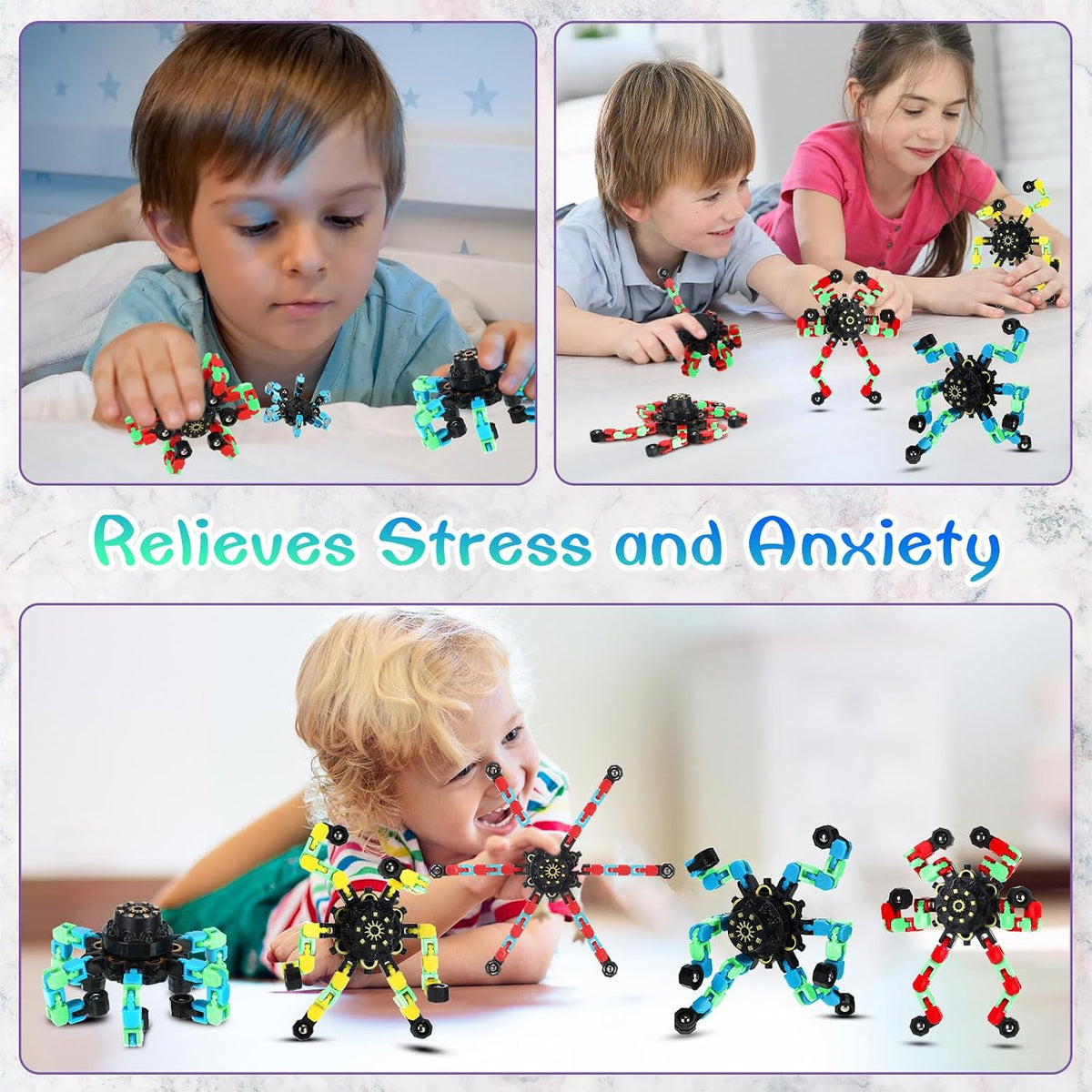 Jerify 40 pack transformable chain robot fidget spinner toys in five bright colors - view 14