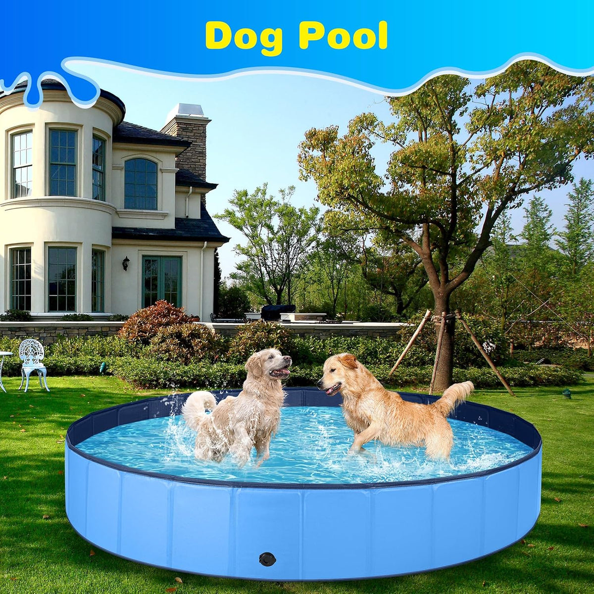 Jecoo Dog Pool for Large Dogs Kiddie Pool Hard Plastic Foldable Dog - Blue / L-55" x 12" - image 3