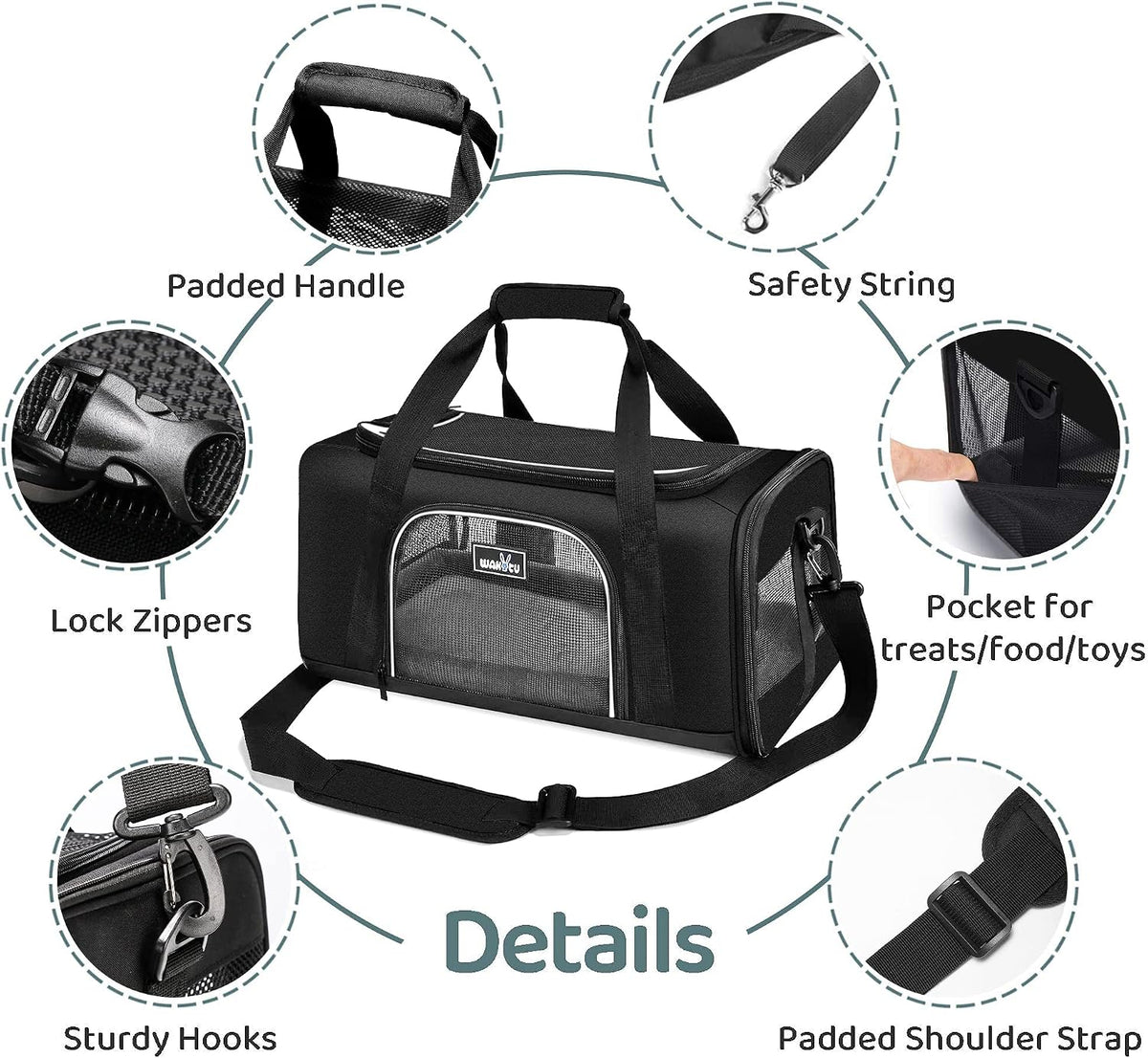Wakytu TSA & Airline Approved Soft Pet Carrier for Cats/Dogs - 17.7"L x 11.0"W x 8.3"H / 1.0 Black - image 4