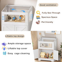 PAKASEPT Hamster Cage, Small Animal Cages with Storage Cabinet, Visual and Ventilated Large Habitats Hamster House for Rat, Guinea Pig, Hedgehog, Gerbil, White
