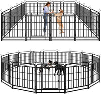Dog Playpen Outdoor 16 Panels Heavy Duty Dog Fence 32" Height with Thick Pipe Anti-Rust with Doors Portable for RV Camping Yard, Total 36FT, 103 Sq.ft, Snowy Black